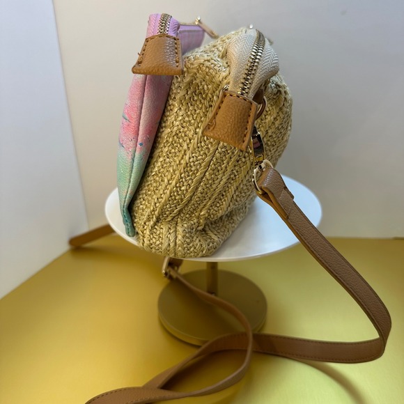 Leoma Lovegrove Pineapple Crossbody Bag Straw Faux Leather Tropical Pink Blue - Picture 4 of 13